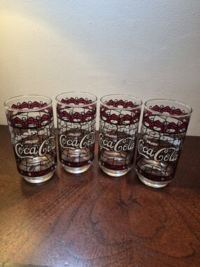 Vintage Coca Cola Clear Glasses with‎ Hardees On Side And Coca Cola  - Set of 4